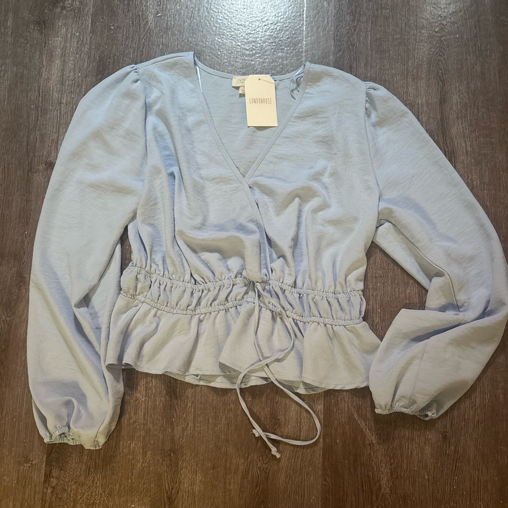Light Blue Drawstring Peplum Wrap Top